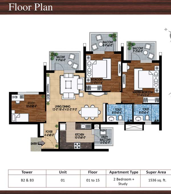 m3m woodshire 2 bhk 1536 floor plan